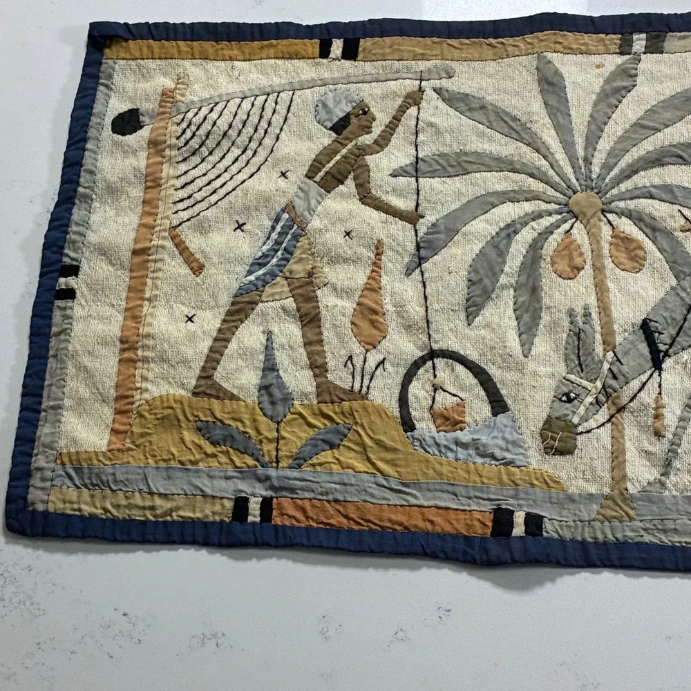 Antique Egyptian Khayamiya Hand Applique Wall Hanging Desert Caravan Folk Art
